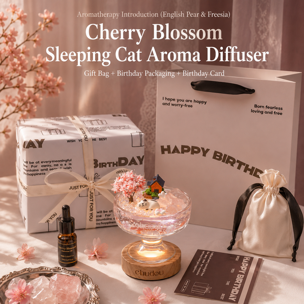 Romantic Sakura Night Light Room Decor & Essential Oil Diffuser Set for Birthday, Anniversary & Valentine’s Day Gifts | DDG Gift Co.