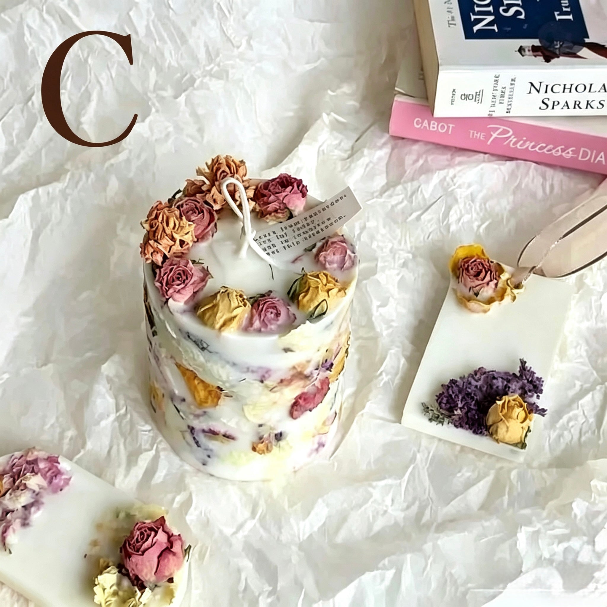 Botanical Dried Flower Candle, Fruity Fragrance Clean Burn Soy Wax