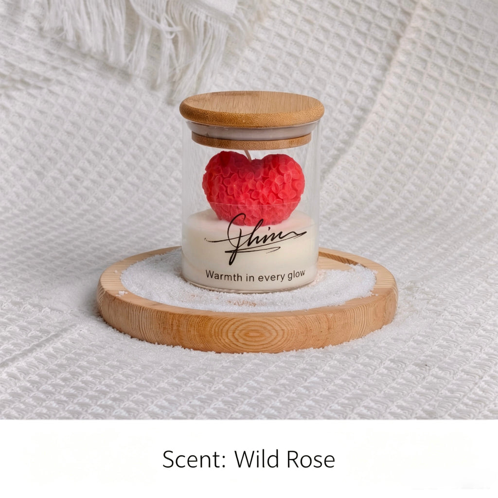 Valentine's Day Heart Rose Candle - Scented Soy Wax Candle in Glass Jar