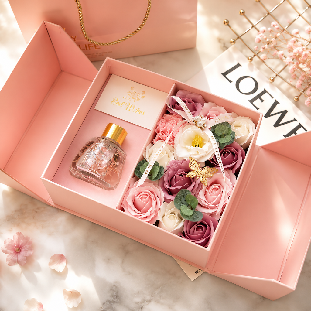 Peach Freesia Soap Flower Gift Box – Elegant Fragrance Gift for Girlfriend, Wife & Best Friend