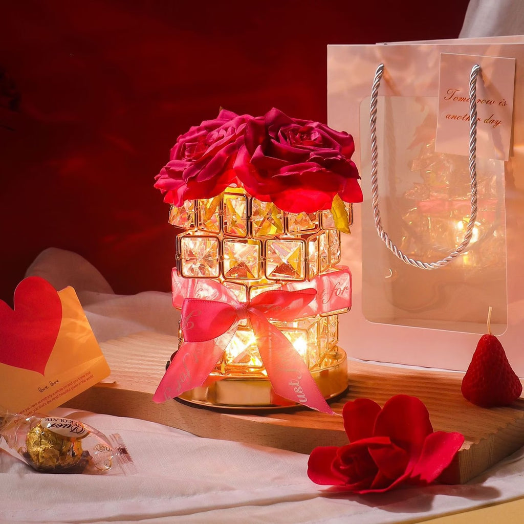 Preserved Rose Crystal Lamp With Light And Fragrance Perfect Gift For Birthday And Anniversary