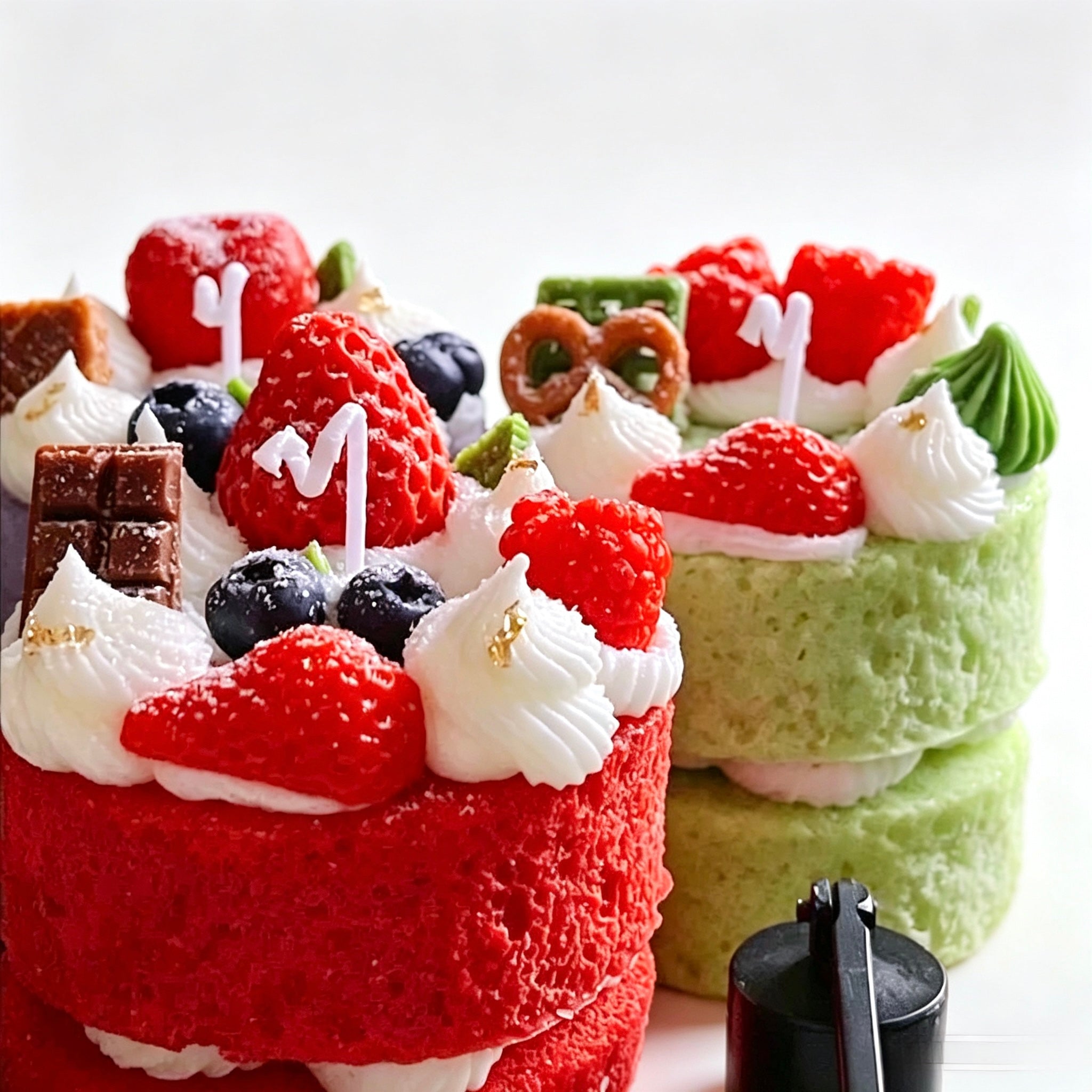 Strawberry Red Velvet & Matcha Mini Cake Scented Candles, Realistic Dessert Shaped Decorative Candles