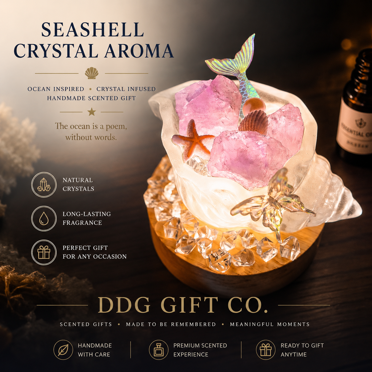 Ocean Crystal Seashell Diffuser StoneNo Flame Scented Stone Air Freshener with Essential Oil