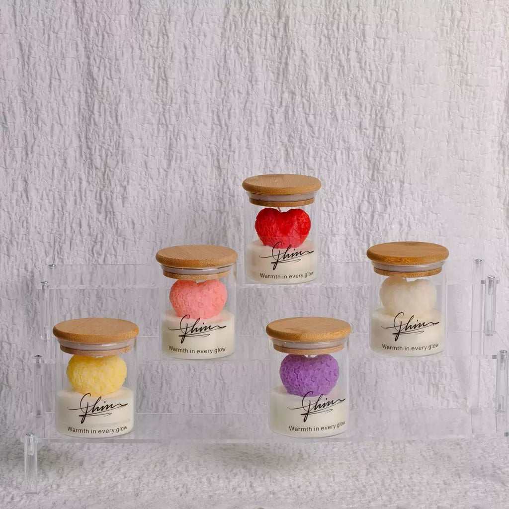 Valentine's Day Heart Rose Candle - Scented Soy Wax Candle in Glass Jar
