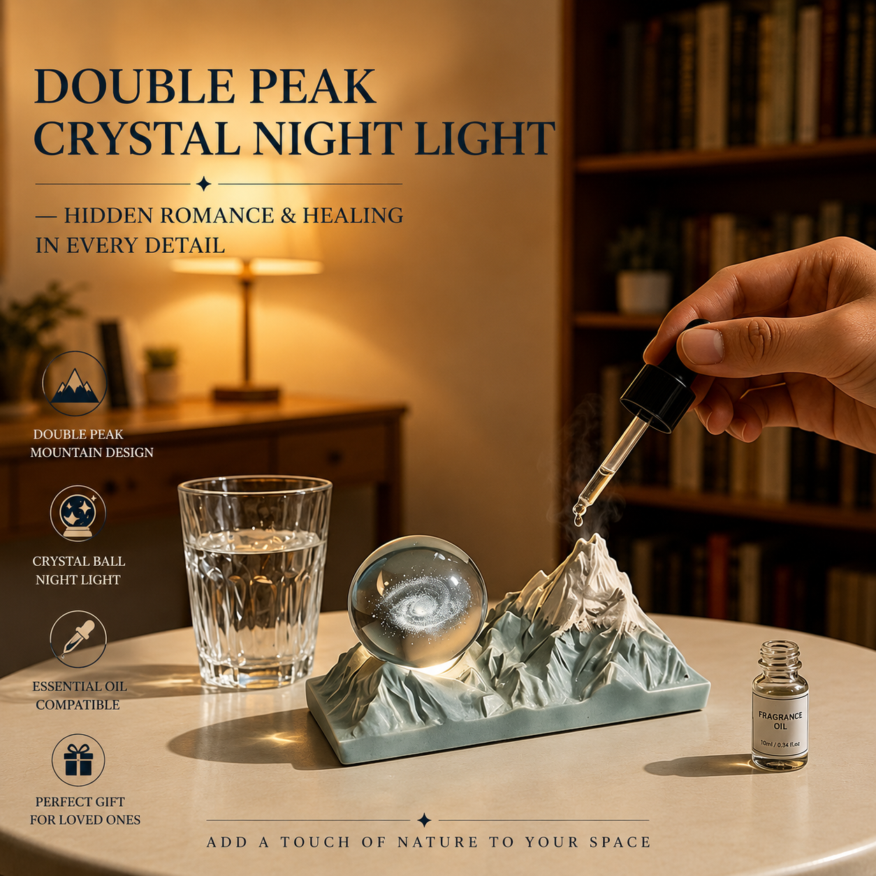 Snow Mountain Twin Peaks Crystal Ball Aromatherapy Ornament — Long-Lasting Fragrance Home Décor Gift Box