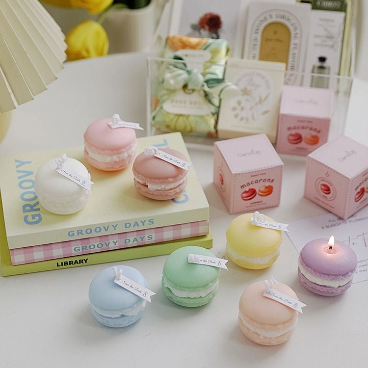 Pastel Macaron Candle - Hand-Poured Soy Wax, Multiple Scents, Perfect for Bedroom Decor, Birthday Gift for Dessert Lovers